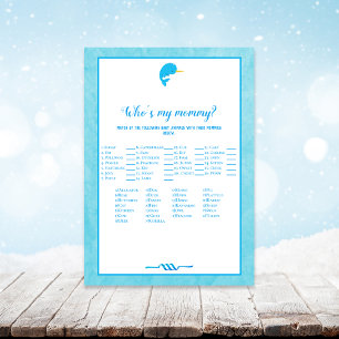 Blue Narwhal Who's My Mommy Baby Shower Game Invitation