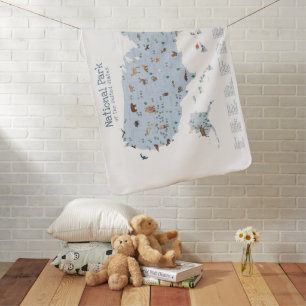 Blue National Parks Map Woodland Baby Blanket