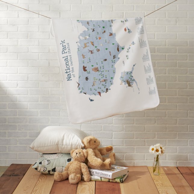 Blue National Parks Map Woodland Baby Blanket (In Situ)