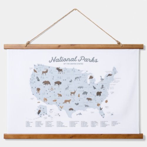 Blue National Parks Map Woodland Nursery Decor Hanging Tapestry