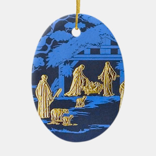 Blue nativity ceramic ornament (Front)