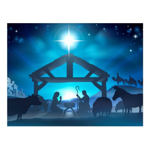 Blue Nativity Christmas Postcard | Zazzle