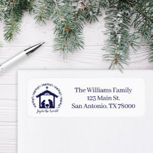 Blue Nativity Christmas Return Address Label