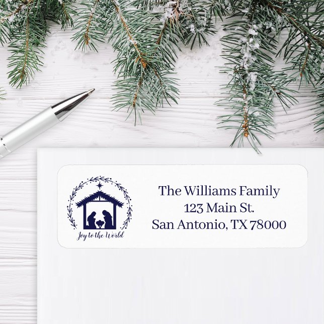 Blue Nativity Christmas Return Address Label (Nativity Return Address Sticker)