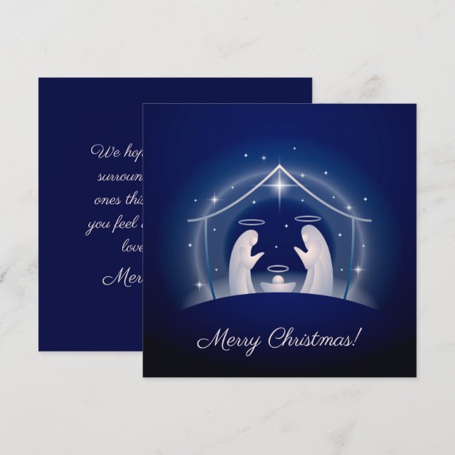 Blue Nativity Merry Christmas Holiday Card (Front/Back)