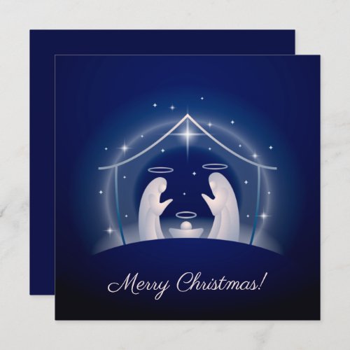 Blue Nativity Merry Christmas Holiday Card