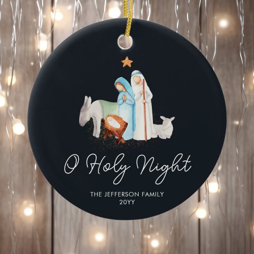 Blue Nativity Religious Christmas  Ceramic Ornament