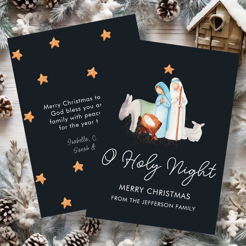 Blue Nativity Religious Christmas  Holiday Card