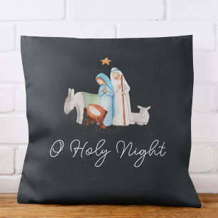Blue Nativity Religious Christmas  Throw Pillow