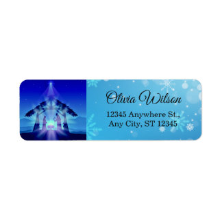 Blue Nativity Scene and Snowflakes Christmas Label