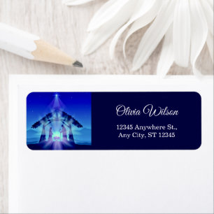 Blue Nativity Scene Christmas Label