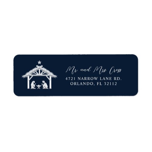 Blue Nativity Scene Minimalist Christmas Holiday Label