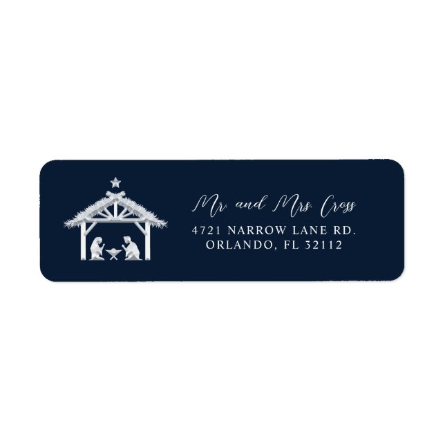 Blue Nativity Scene Minimalist Christmas Holiday Label (Front)