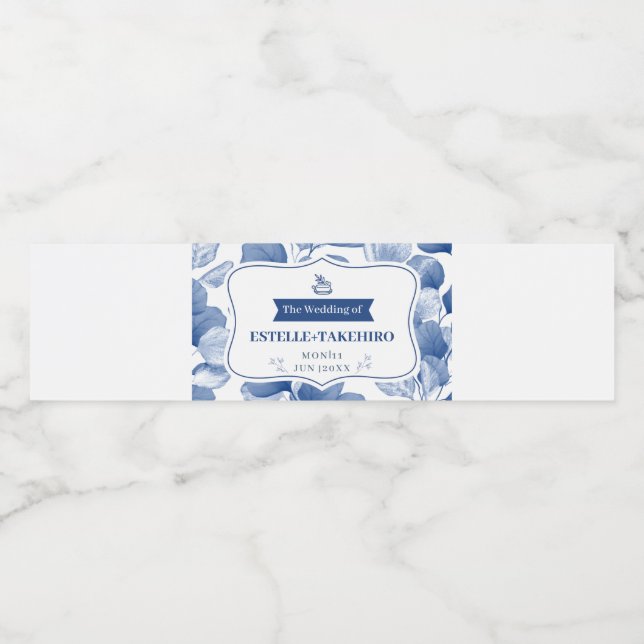 Blue Natural Botanical Elegant Wedding Favors  Water Bottle Label (Single Label)