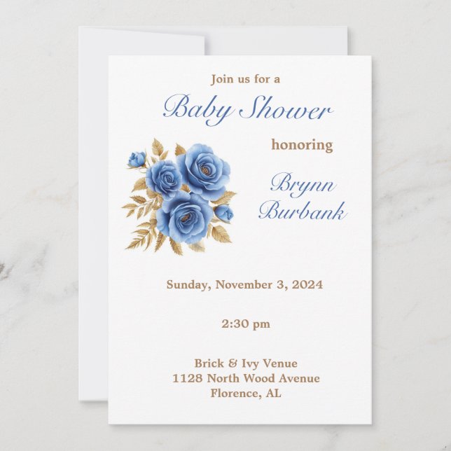 Blue & Natural Florals Baby Shower Invitation  (Front)