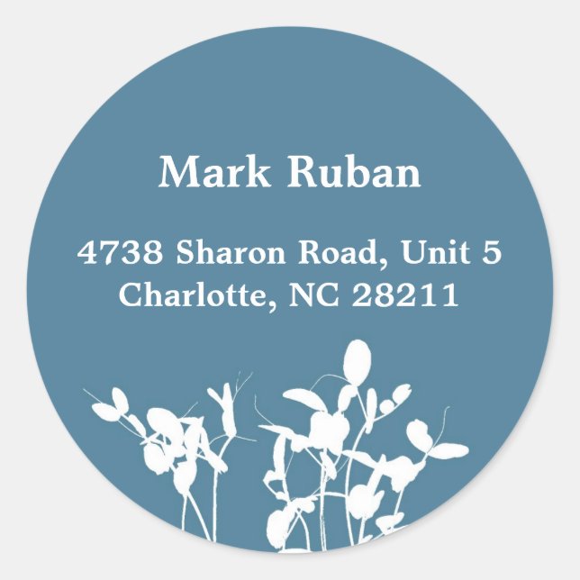 Blue nature leaf plant custom name address label (Front)