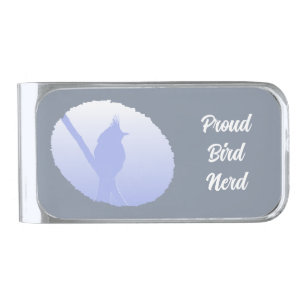 Blue Nature Silhouette Birder Proud Bird Nerd Silver Finish Money Clip
