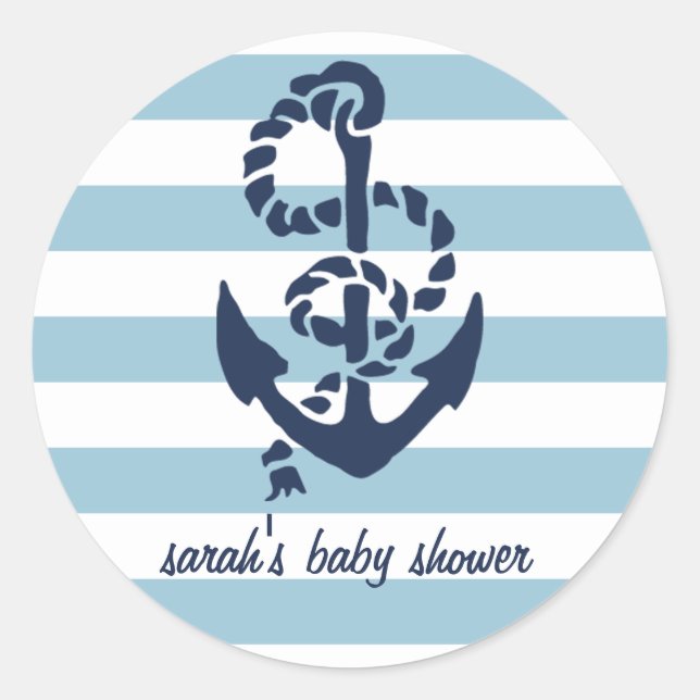 Blue Nautical Anchor Baby Shower Favor Stickers (Front)