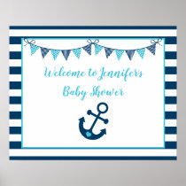 Blue Nautical Anchor Baby Shower Welcome Poster