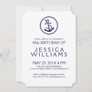 Blue Nautical Anchor Birthday Party Invite