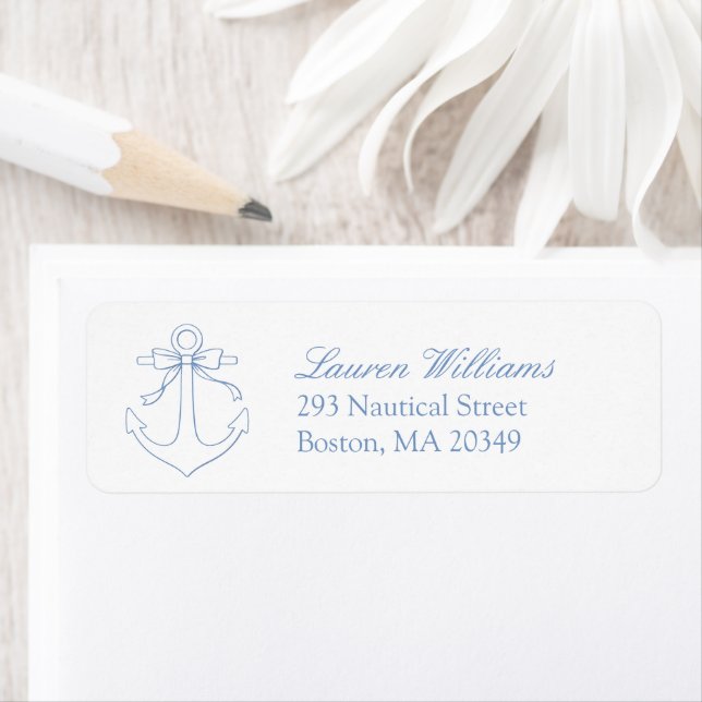 Blue Nautical Anchor Bow Elegant Return Address Label (Insitu)