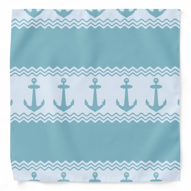 Blue Nautical Anchor Coastal Stripes Bandana (Front)