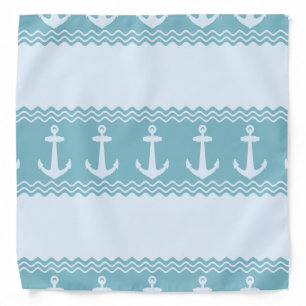 Blue Nautical Anchor Coastal Stripes Bandana