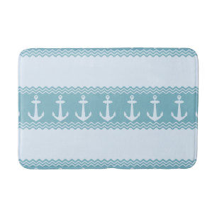 Blue Nautical Anchor Coastal Stripes Bath Mat