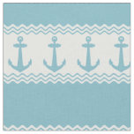 Blue Nautical Anchor Coastal Stripes Fabric
