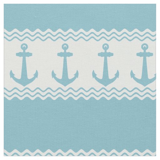 Blue Nautical Anchor Coastal Stripes Fabric