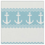Blue Nautical Anchor Coastal Stripes Fabric