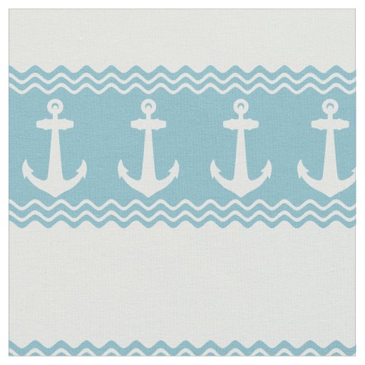 Blue Nautical Anchor Coastal Stripes Fabric