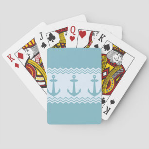 Blue Nautical Anchor Coastal Stripes Poker Cards