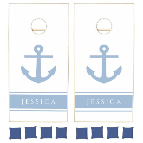 Blue Nautical Anchor Custom Name Cornhole Set