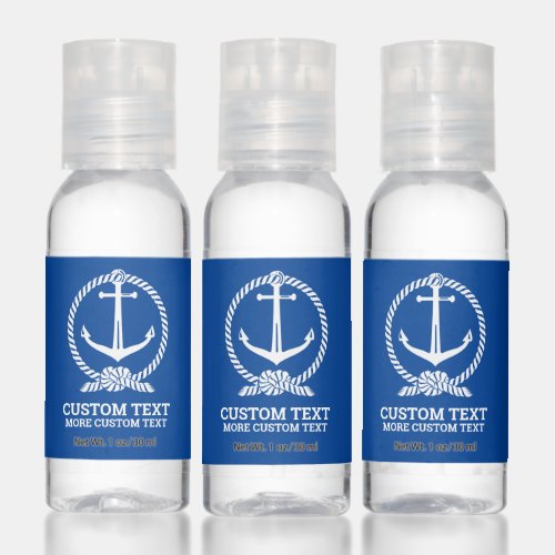 Blue Nautical Anchor Logo And Rope Custom Text Hand Sanitizer
