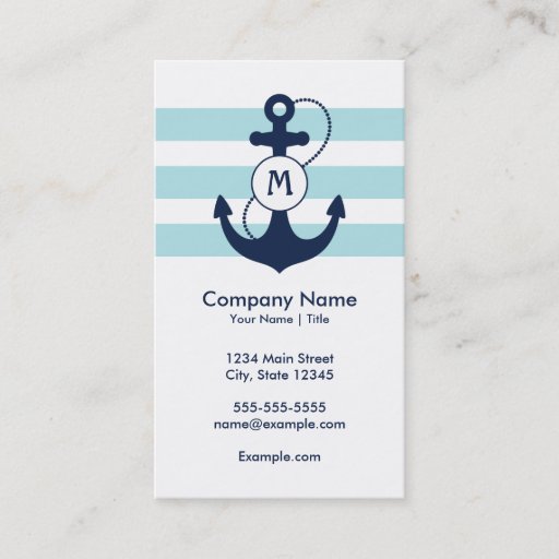 Customizable Nautical Anchor Monogram Business Cards
