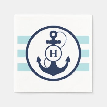 Blue Nautical Anchor Monogram Napkins by snowfinch at Zazzle