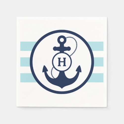 Blue Nautical Anchor Monogram Napkins