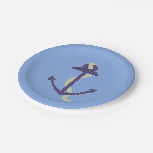 Blue Nautical Anchor Paper Plates (Angled)
