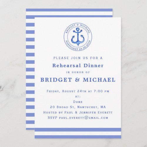 Blue Nautical Anchor Rehearsal Dinner Invitation