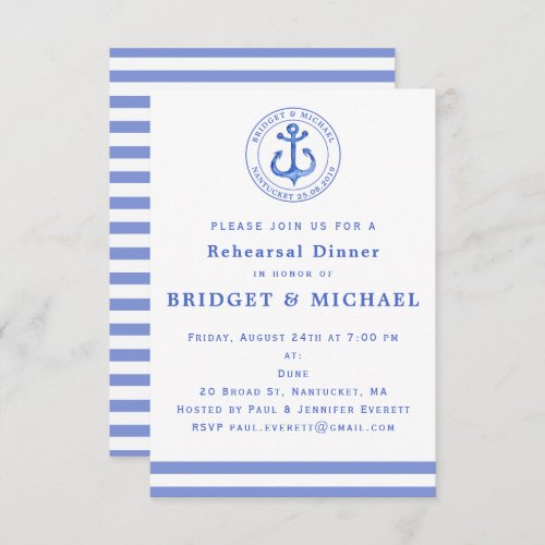 Blue Nautical Anchor Rehearsal Dinner Invitation