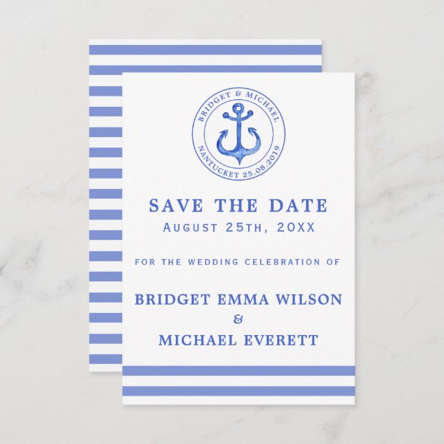 Blue Nautical Anchor | Save the Date Wedding (Front/Back)