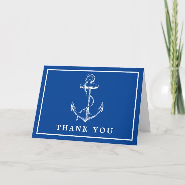 Blue Nautical Anchor Simple Photo Thank You Card (Front)