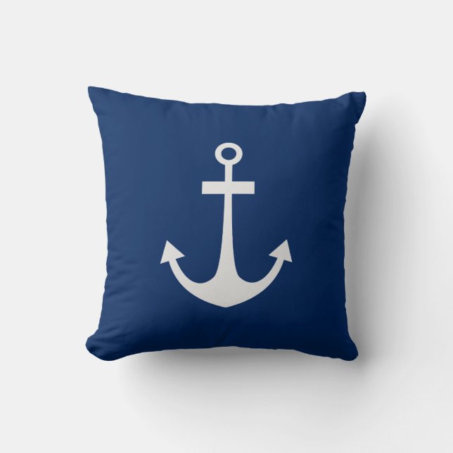 Blue Nautical Anchor Throw Pillow (Front)