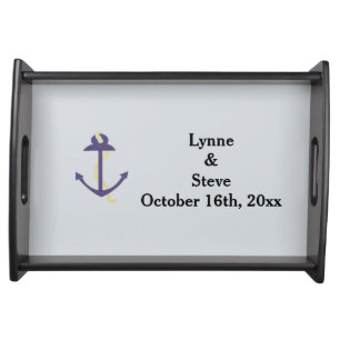 Blue Nautical Anchor Wedding Date Serving Tray