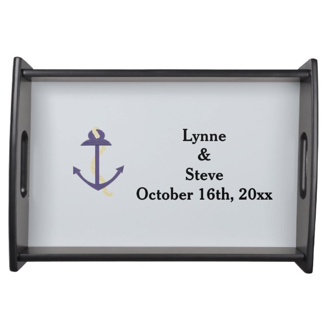 Blue Nautical Anchor Wedding Date Serving Tray (Front)