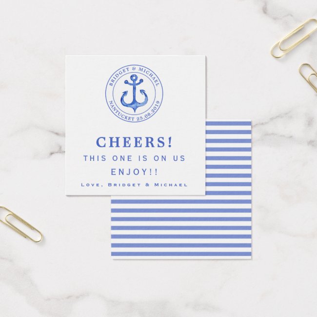 Blue Nautical Anchor | Wedding Drink Ticket