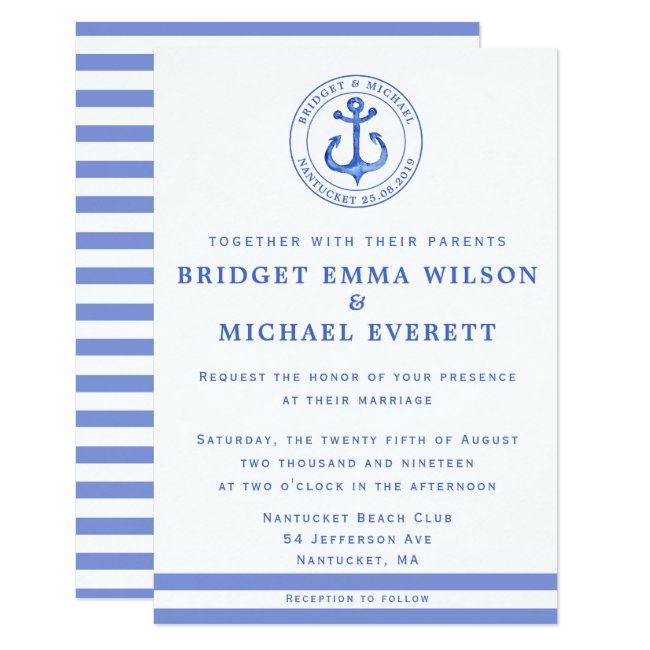 Blue Nautical Anchor Wedding Invitation
