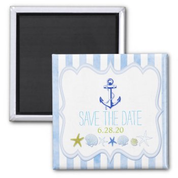 Blue Nautical Anchor Wedding Save The Date Magnet by BridalHeaven at Zazzle