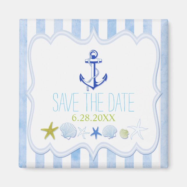 Blue Nautical Anchor Wedding Save the Date Magnet (Front)